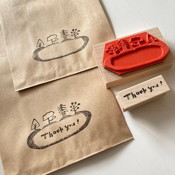 Hankodori Rubber Stamp - Bread and Tree (Frame)