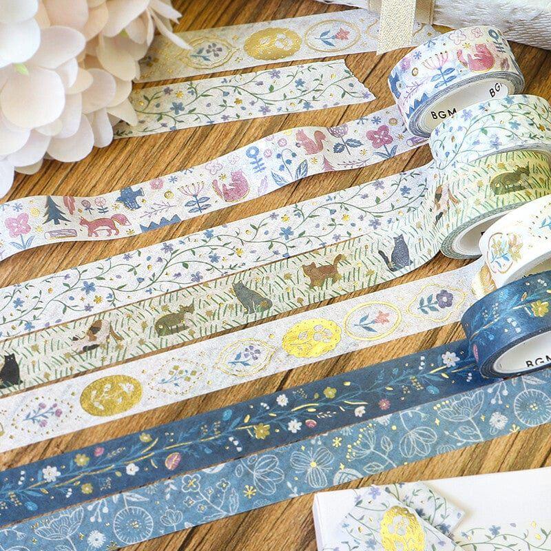 BGM Flower & Grass Handkerchief Collection Masking Tape - Light Blue Flower