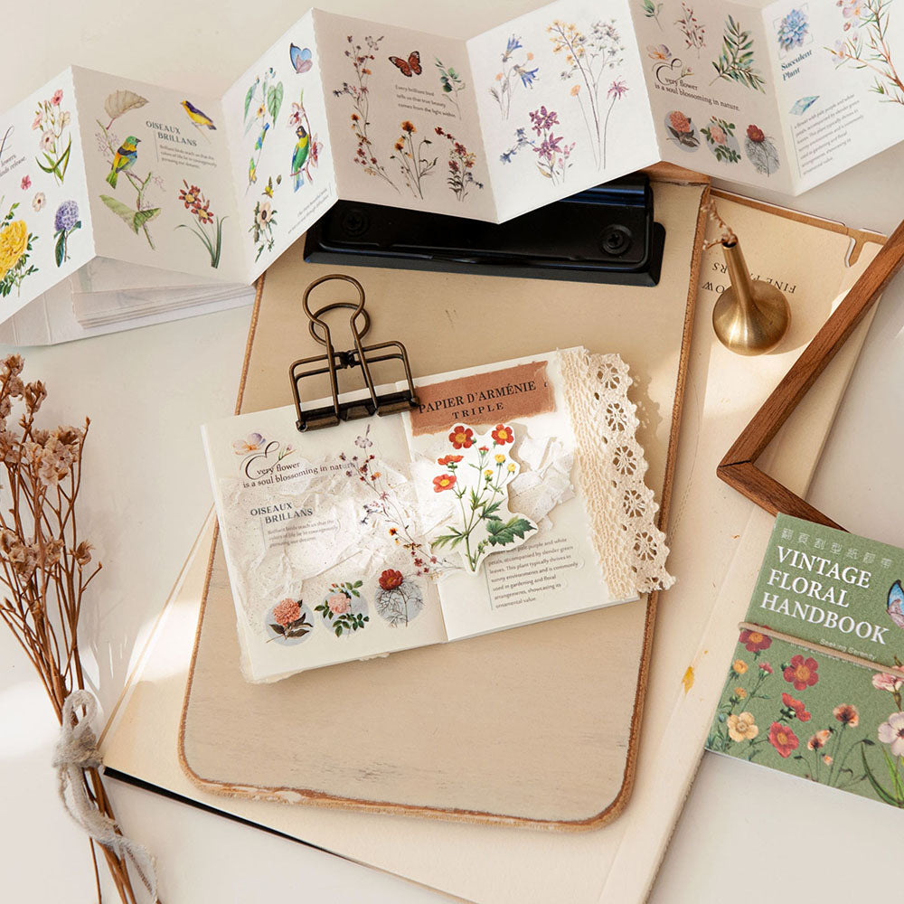 MU Lifestyle Die-Cut Washi Tape Mini Booklet - 04 Vintage Floral Handbook