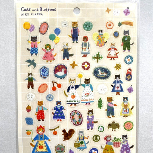 Cozyca Products x Aiko Fukawa Transparent Stickers - Cats and Buttons