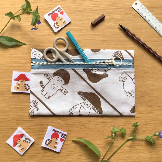 4Legs Mushroom Cat Handmade Pen Case Pouch - Blue