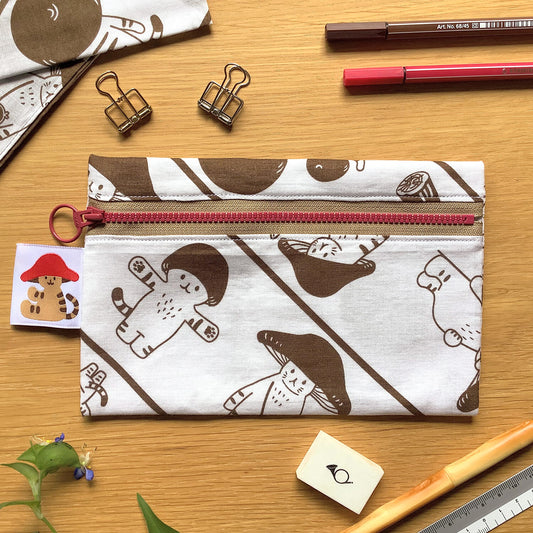 4Legs Mushroom Cat Handmade Pen Case Pouch - Red